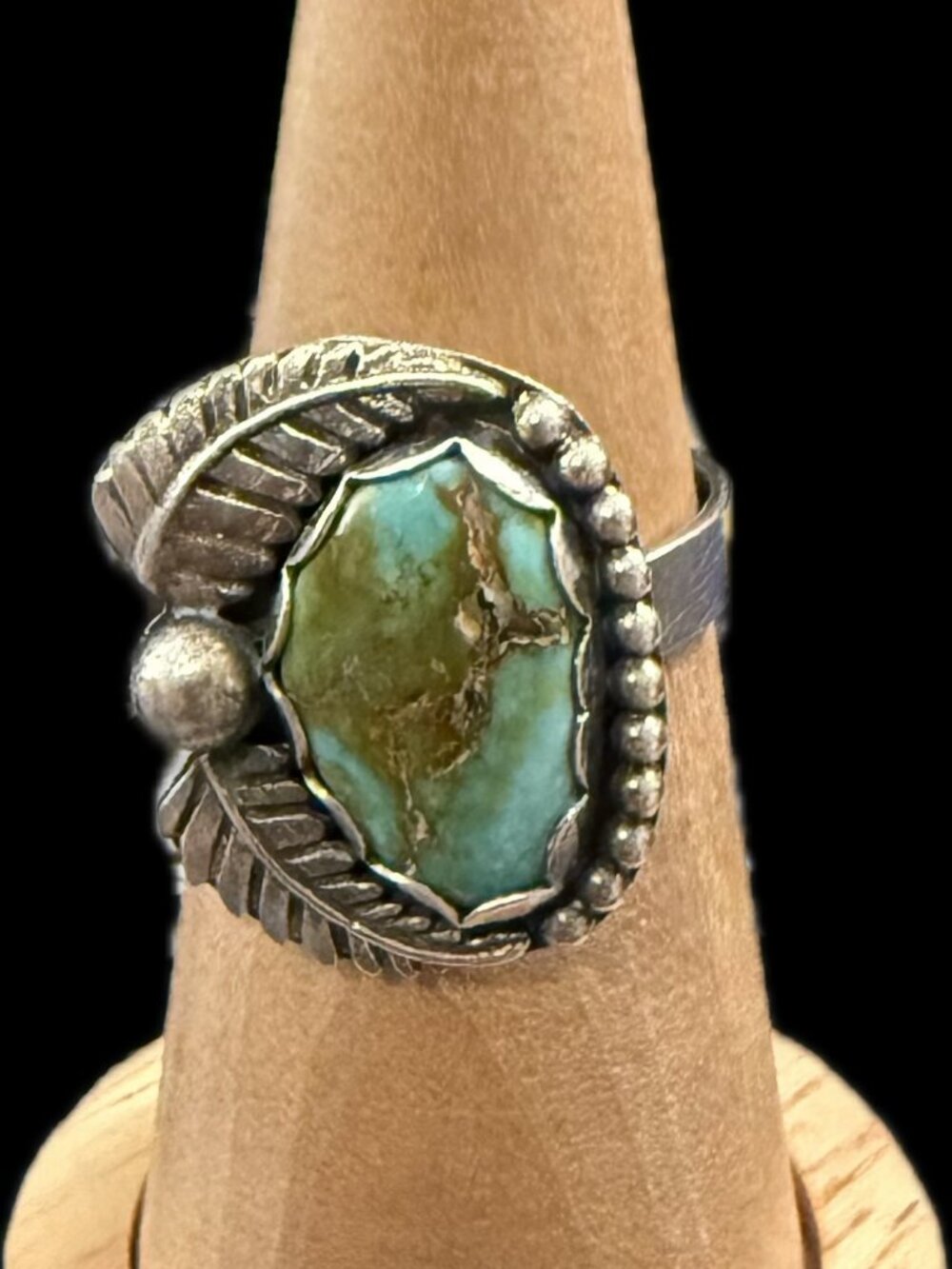 Native American Signed Sterling Silver Green Turquoise Ring Size 9